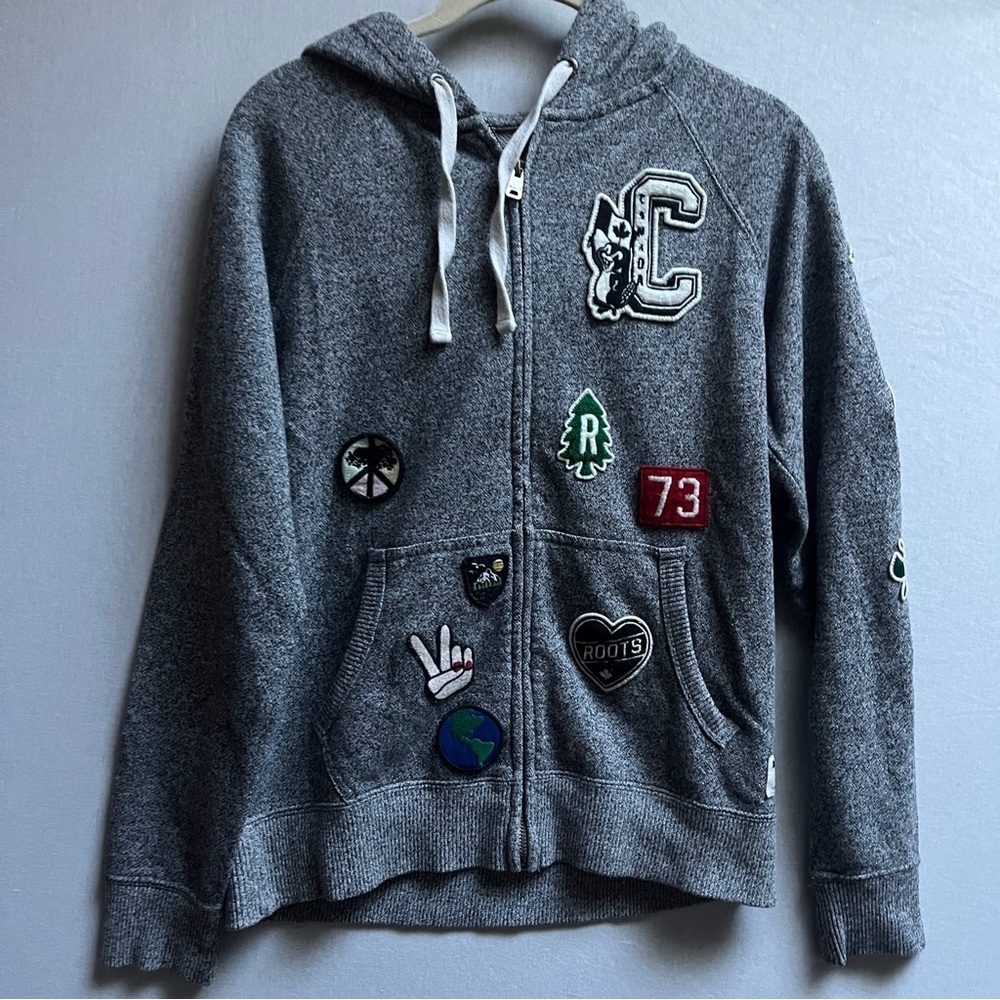 Roots Canada Camp Patches Fleece Lined Full Zip Hoodie S
